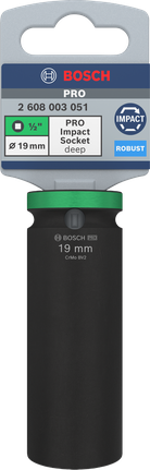 Vaso de impacto Bosch PRO de 1/2″ y 19 mm de profundidad.